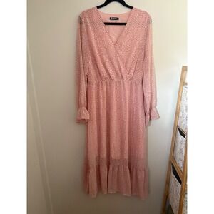 Women's Pink Floral Print Long Sleeve Maxi Dress Sz L Cottagecore‎ Boho Feminine